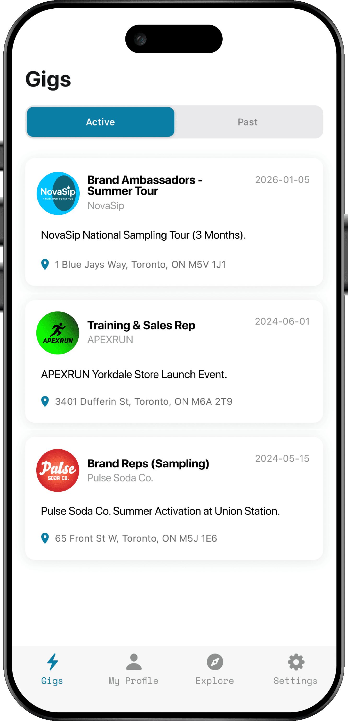 GiGa mobile app showing gig details