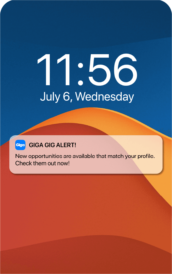 Gig selection notification app screen