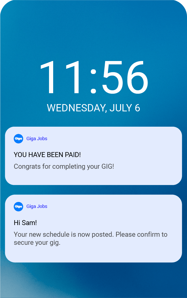 Gig closeout app screen